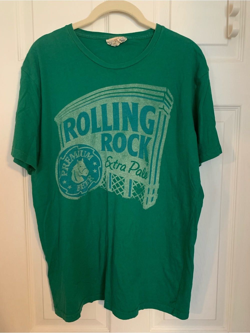 Vintage Rolling Rock Teal Green Short Sleeve Graphic Tee